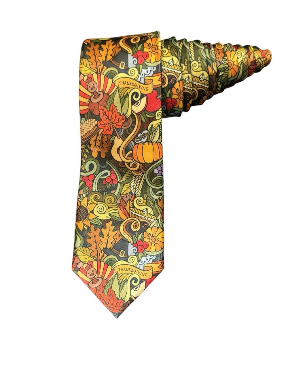 Crazy Ties Thanksgiving Themed Turkey Food Leaves Novelty Necktie Polyester
